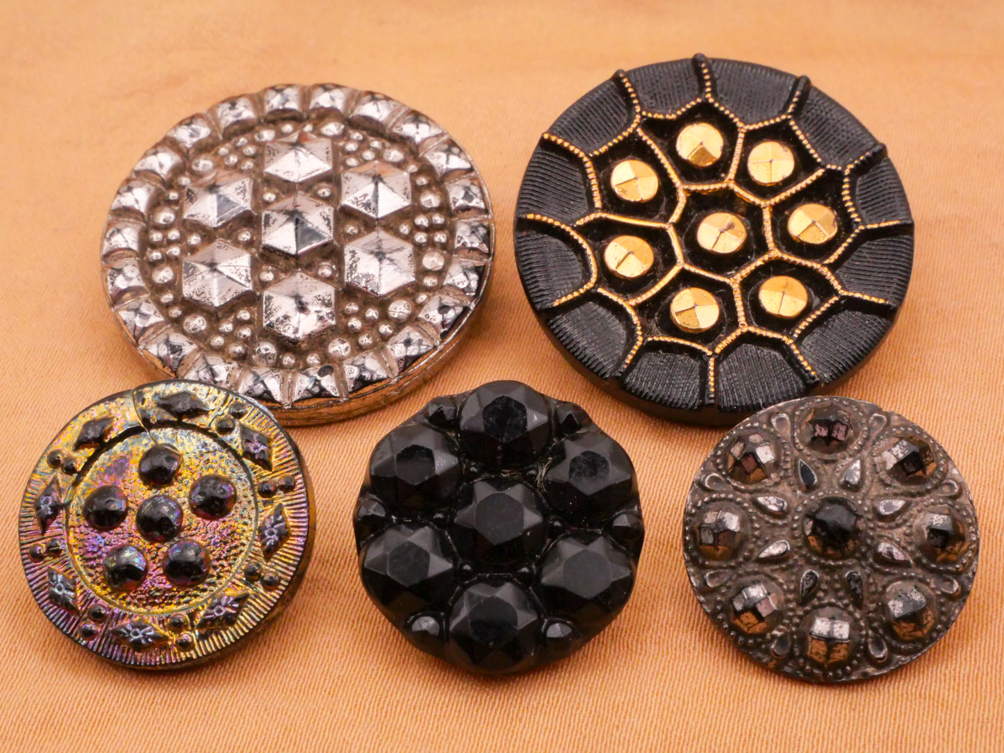 Cluster Faceted Black Glass Button Various 18-28mm