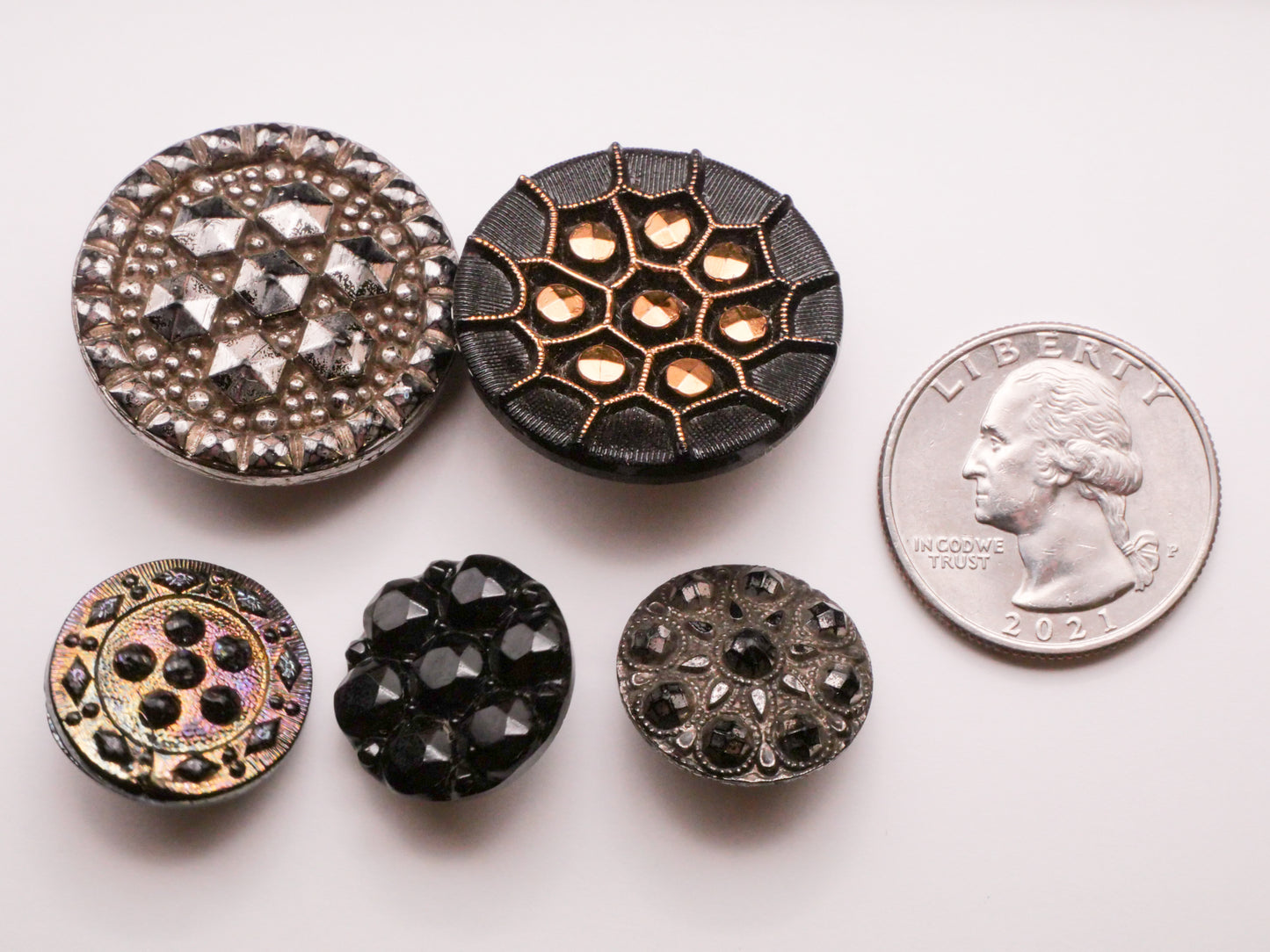 Cluster Faceted Black Glass Button Various 18-28mm