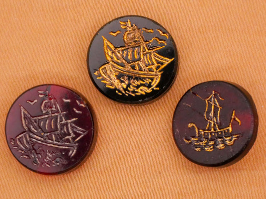 Ship Sails Antique Glass Button Various 16-17mm