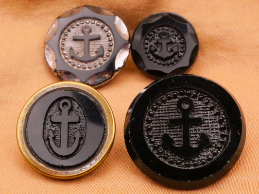Anchor Antique Black Glass Button Various 15-23mm