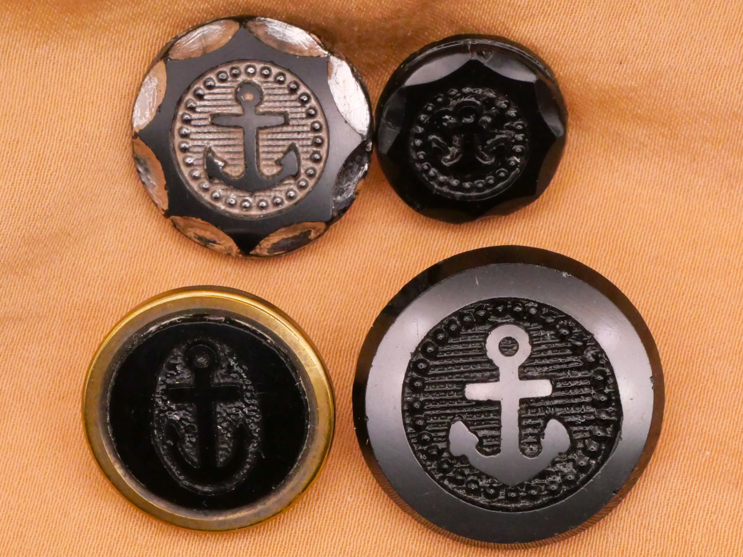 Anchor Antique Black Glass Button Various 15-23mm