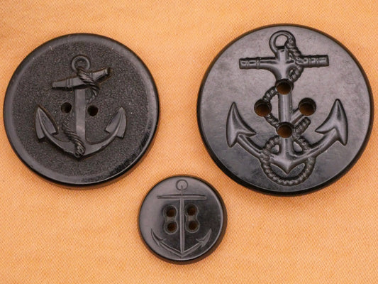 Anchor Black Nautical Navy Military Button Various 16-32mm