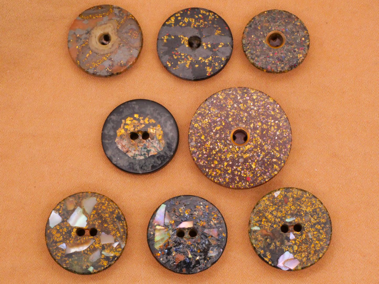Gold Glitter Fleck Composition Early Plastic Button Various 17-23mm
