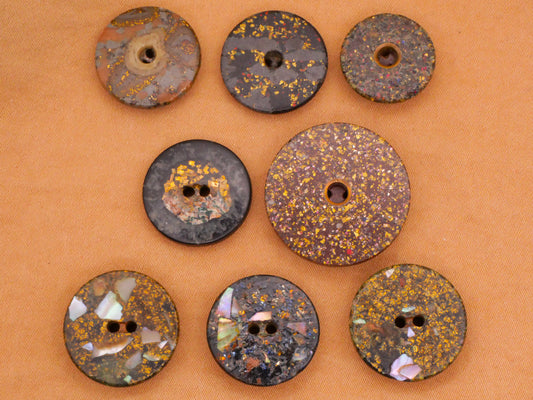 Gold Glitter Fleck Composition Early Plastic Button Various 17-23mm