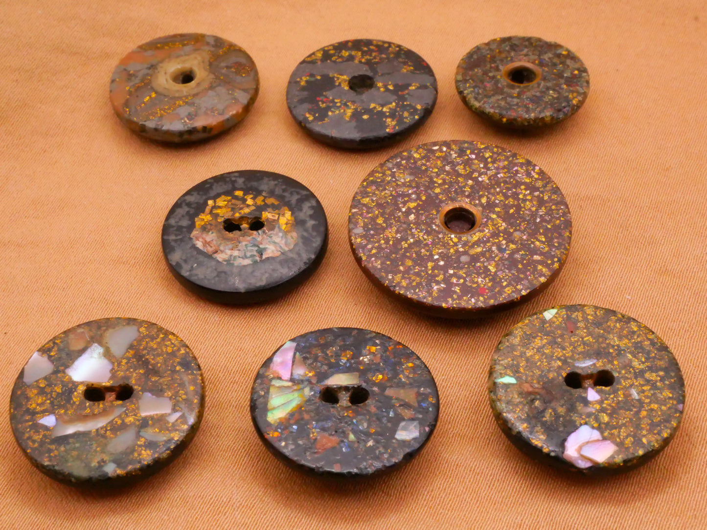 Gold Glitter Fleck Composition Early Plastic Button Various 17-23mm