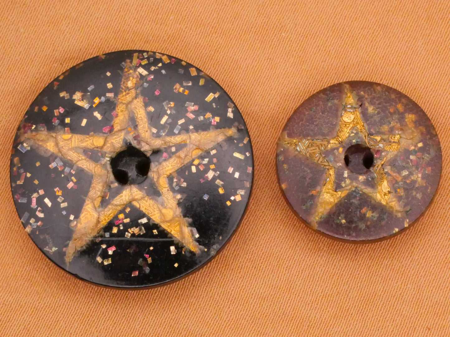 Gold Star Glitter Fleck Composition Button Various 17-25mm