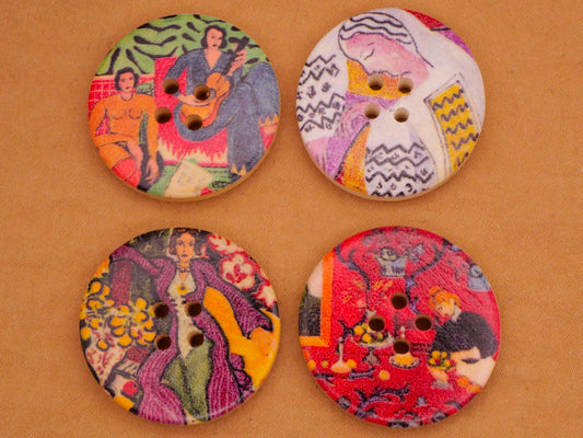 Henri Matisse Paintings Wood Set of Four Buttons 33mm