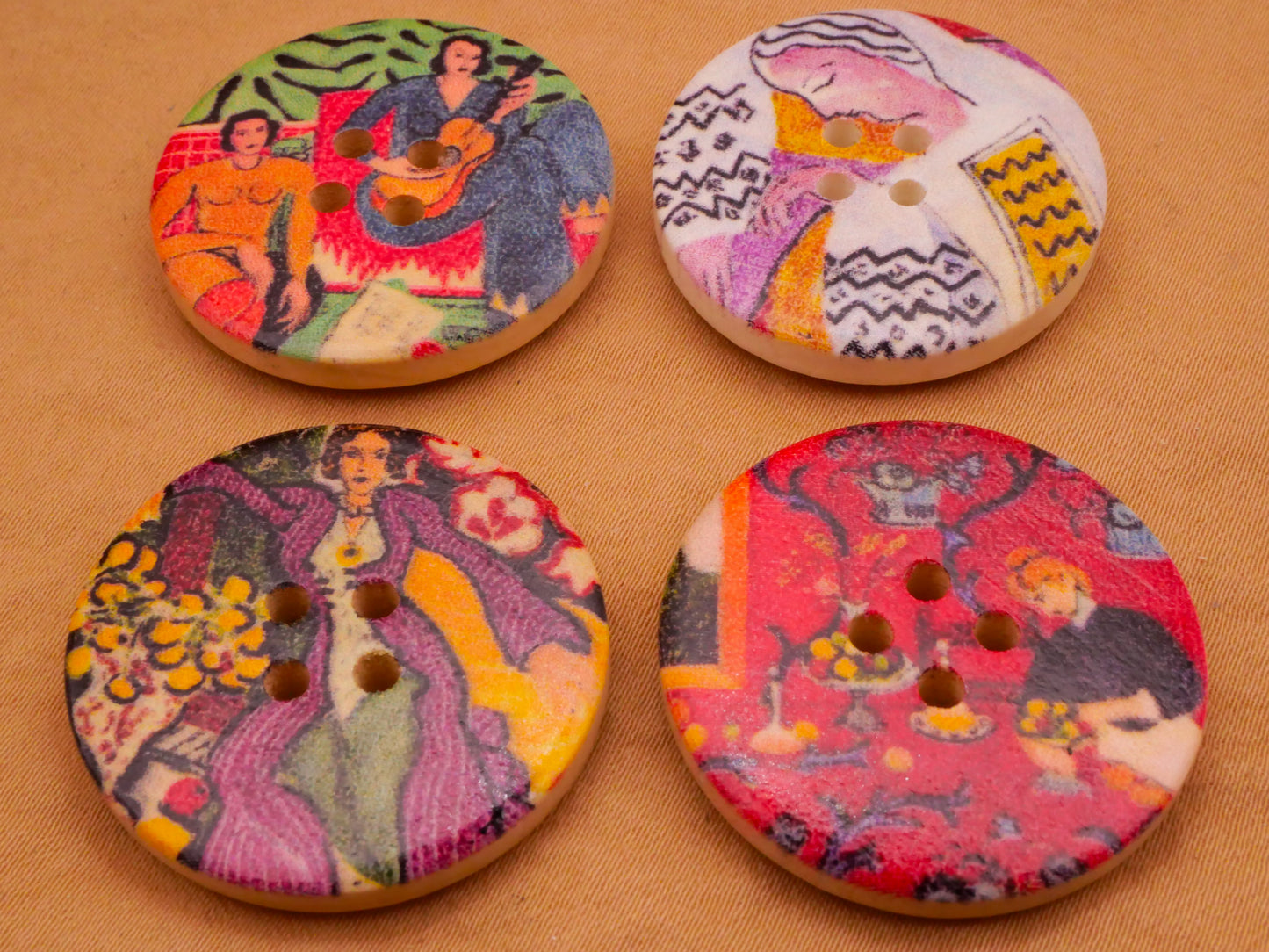 Henri Matisse Paintings Wood Set of Four Buttons 33mm