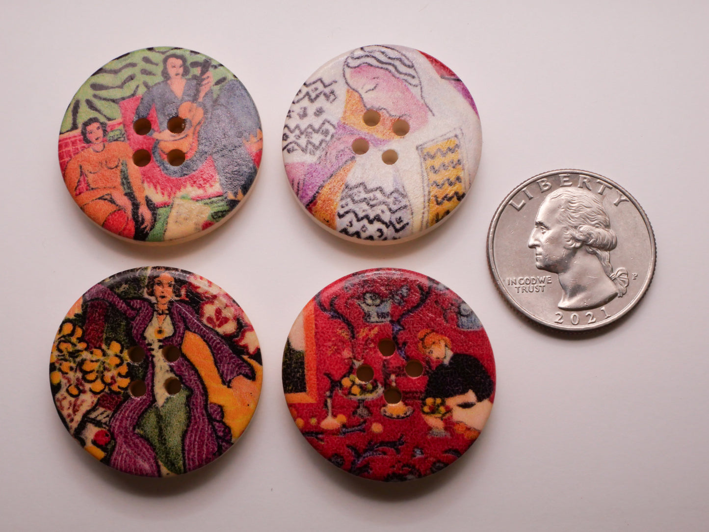 Henri Matisse Paintings Wood Set of Four Buttons 33mm