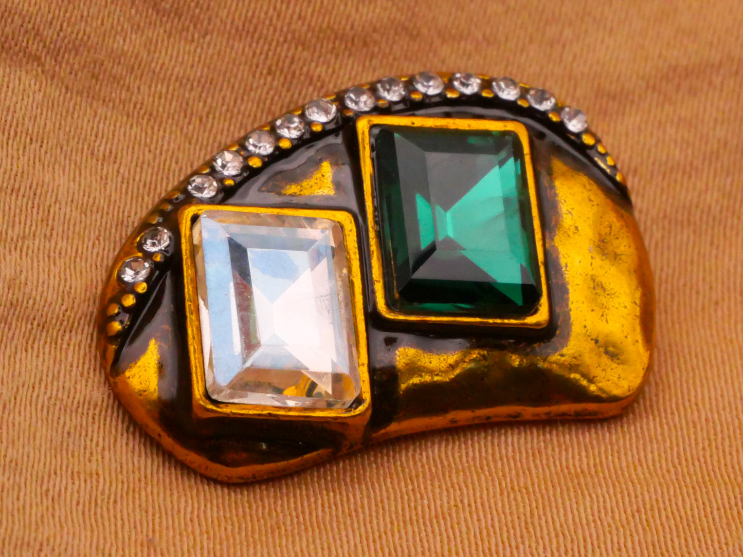 Art Deco Rectangle Rhinestones Abstract Metal Button 16x24mm