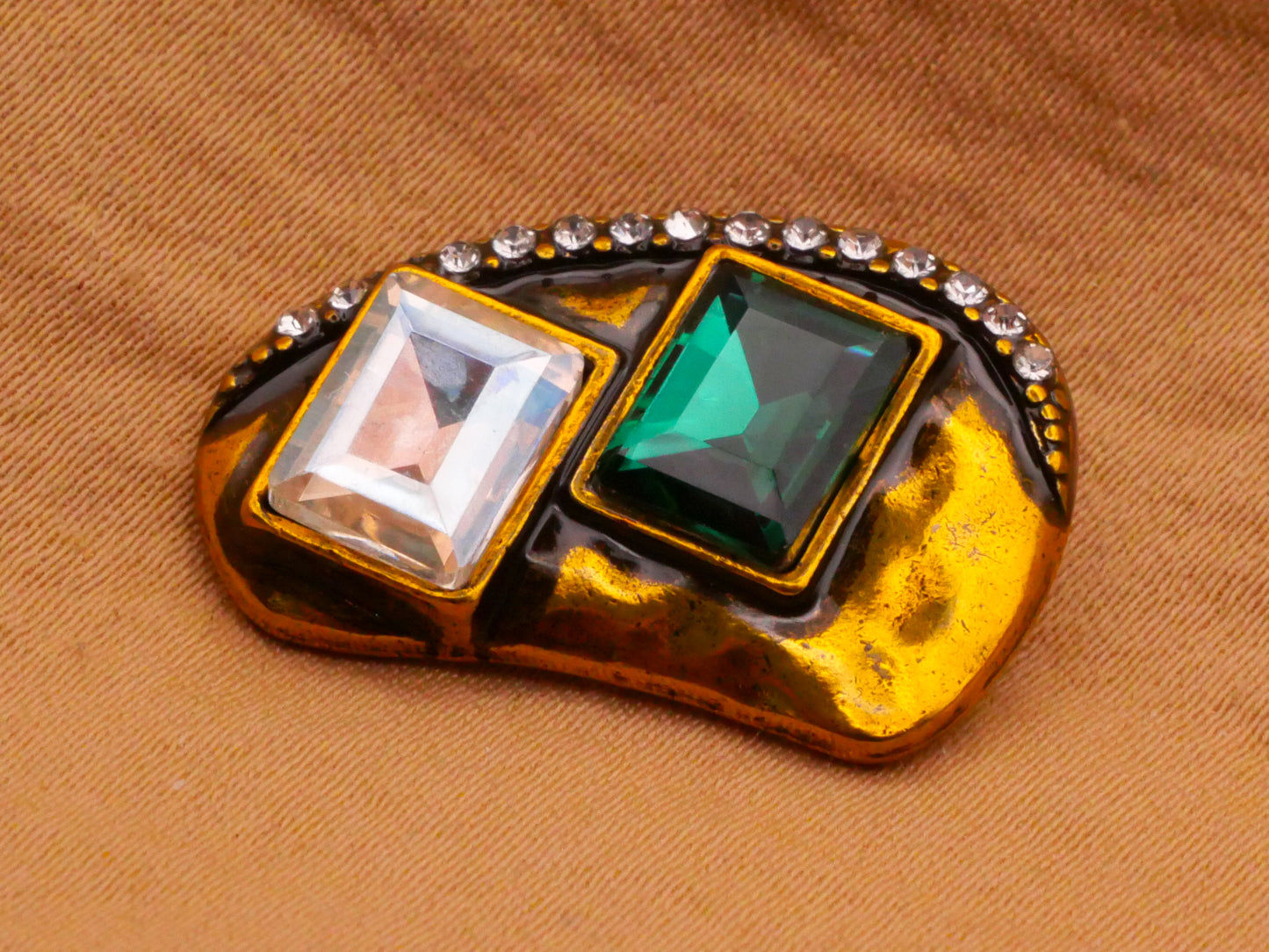 Art Deco Rectangle Rhinestones Abstract Metal Button 16x24mm