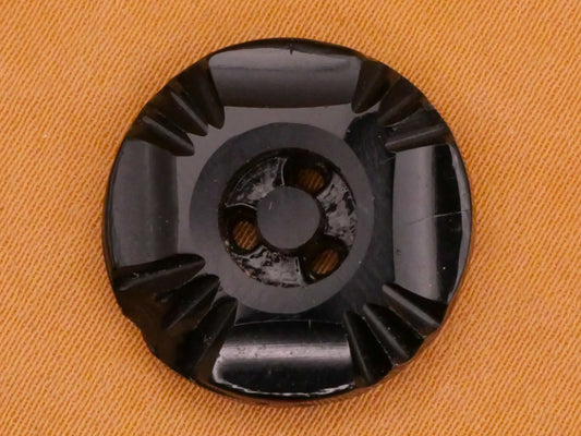 Art Deco Three-Hole Black Glass Button 18mm