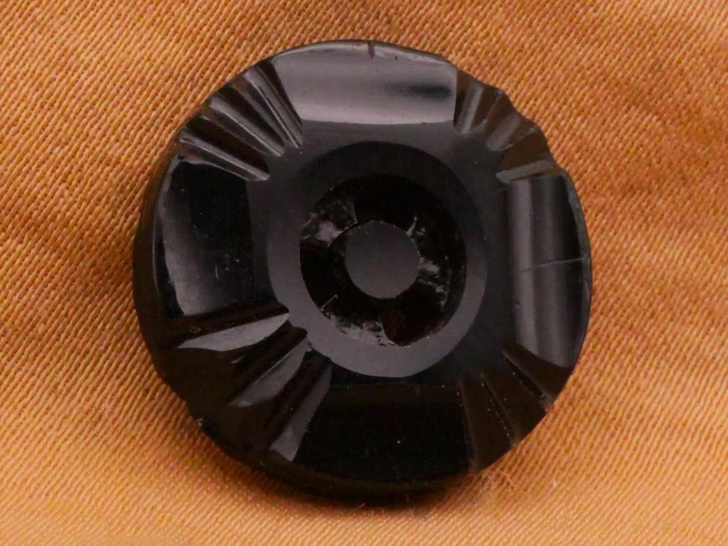 Art Deco Three-Hole Black Glass Button 18mm