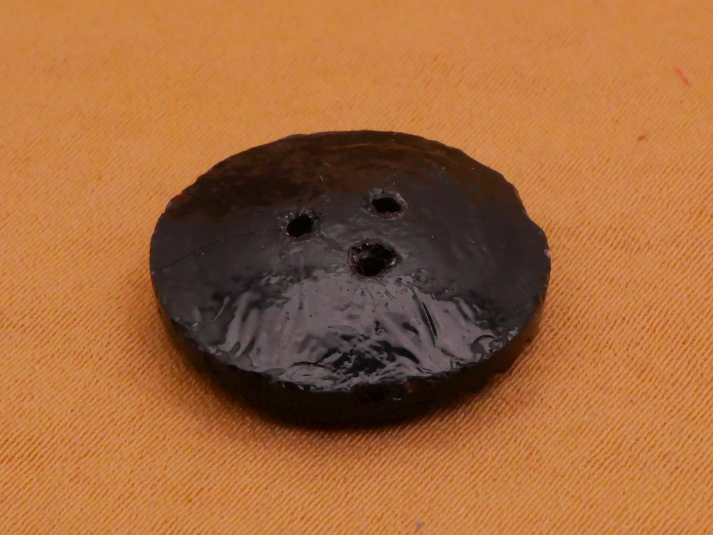 Art Deco Three-Hole Black Glass Button 18mm