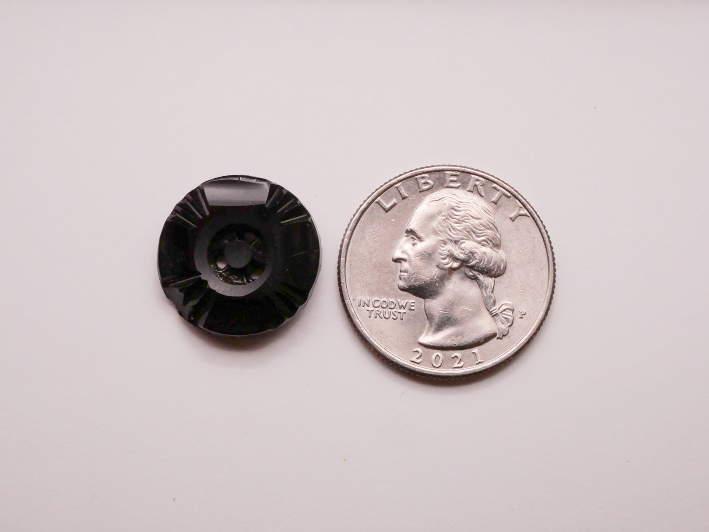 Art Deco Three-Hole Black Glass Button 18mm