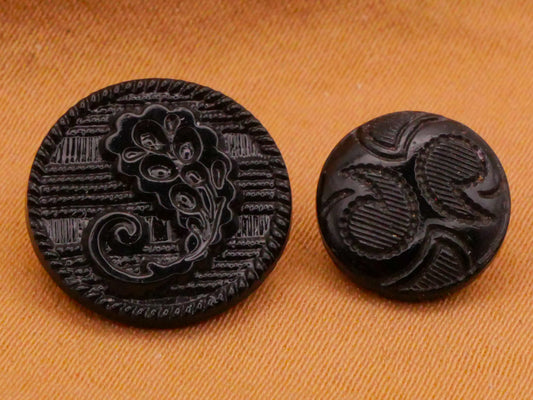 Paisley Swirl Motif Vintage Black Glass Button Various 10-14mm