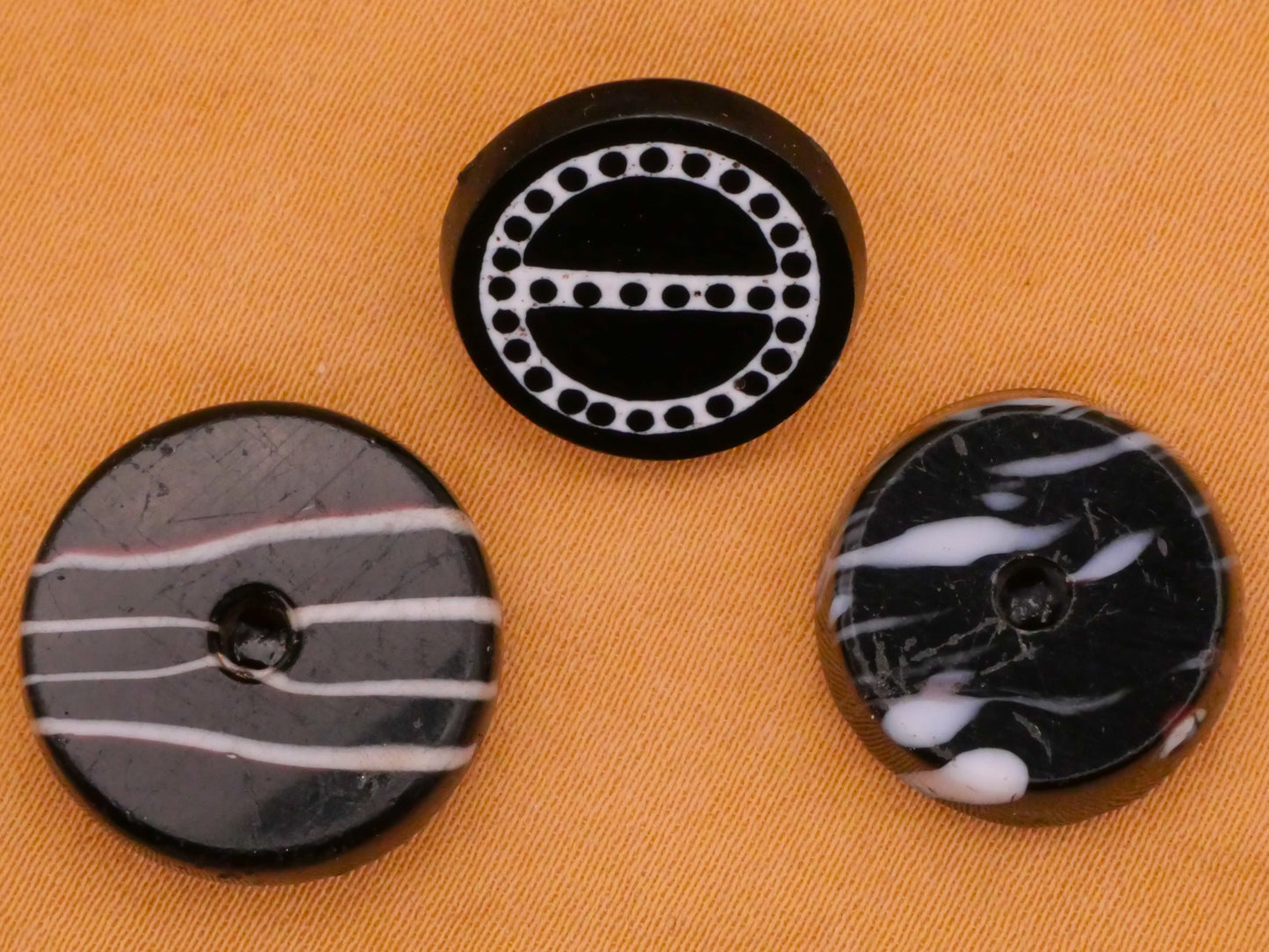 White Embedded Antique Black Glass Button Various 15-17mm