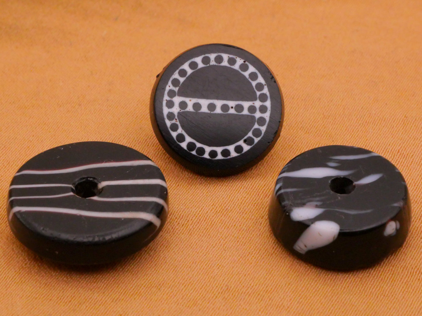 White Embedded Antique Black Glass Button Various 15-17mm