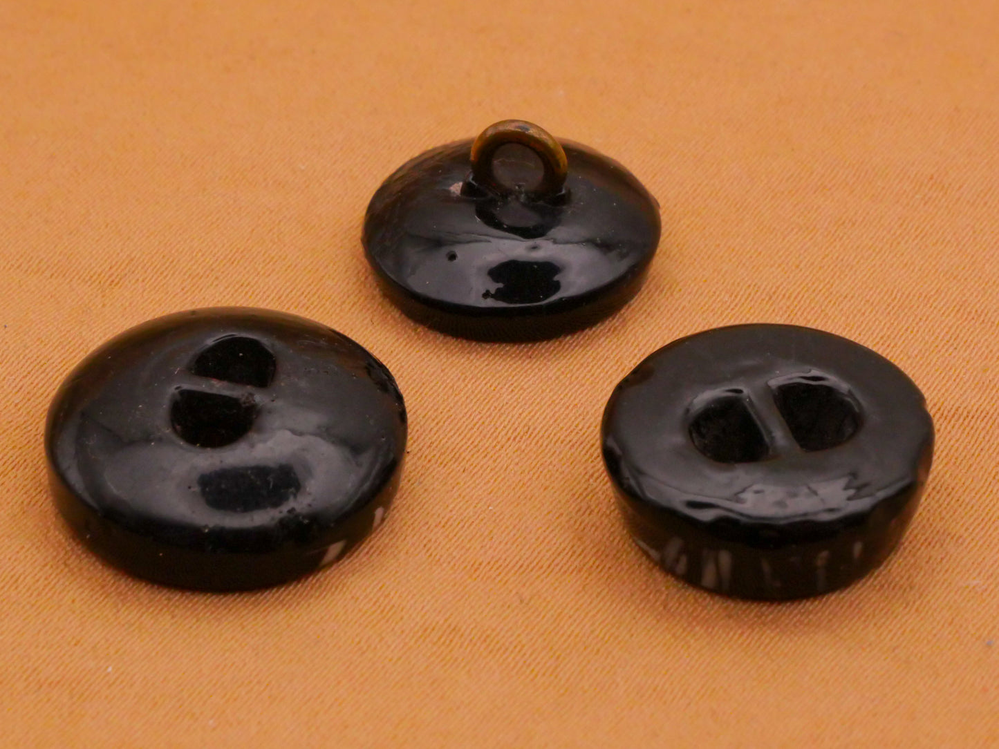 White Embedded Antique Black Glass Button Various 15-17mm