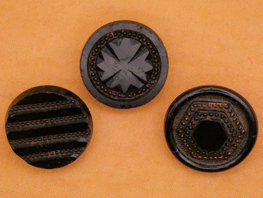 Bead String Look Black Glass Antique Button Various 20-21mm