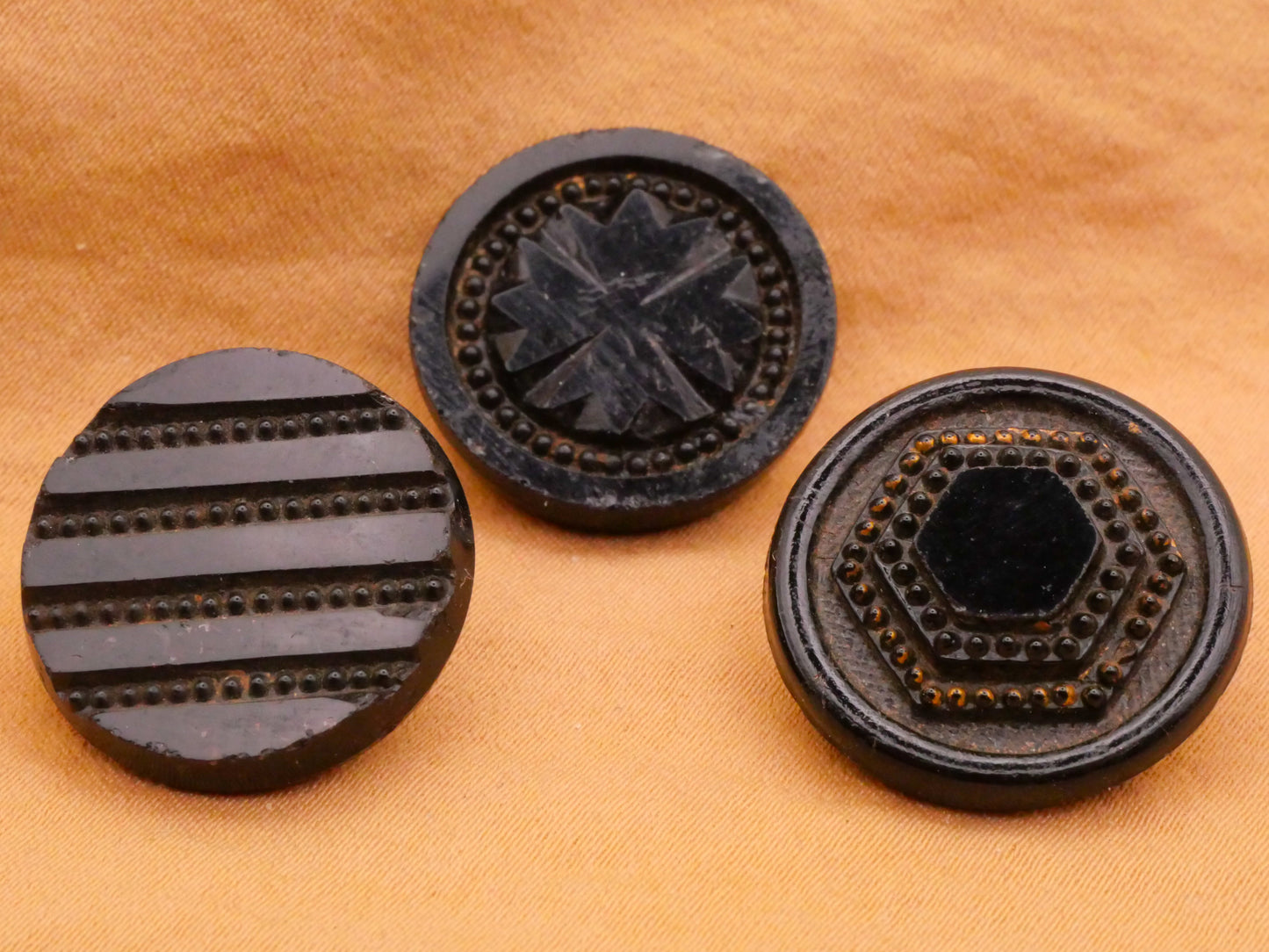 Bead String Look Black Glass Antique Button Various 20-21mm