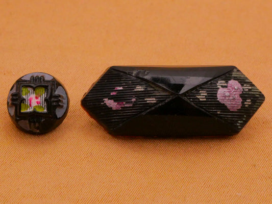 Rose Hand-Painted Black Glass Button Various 9-27mm