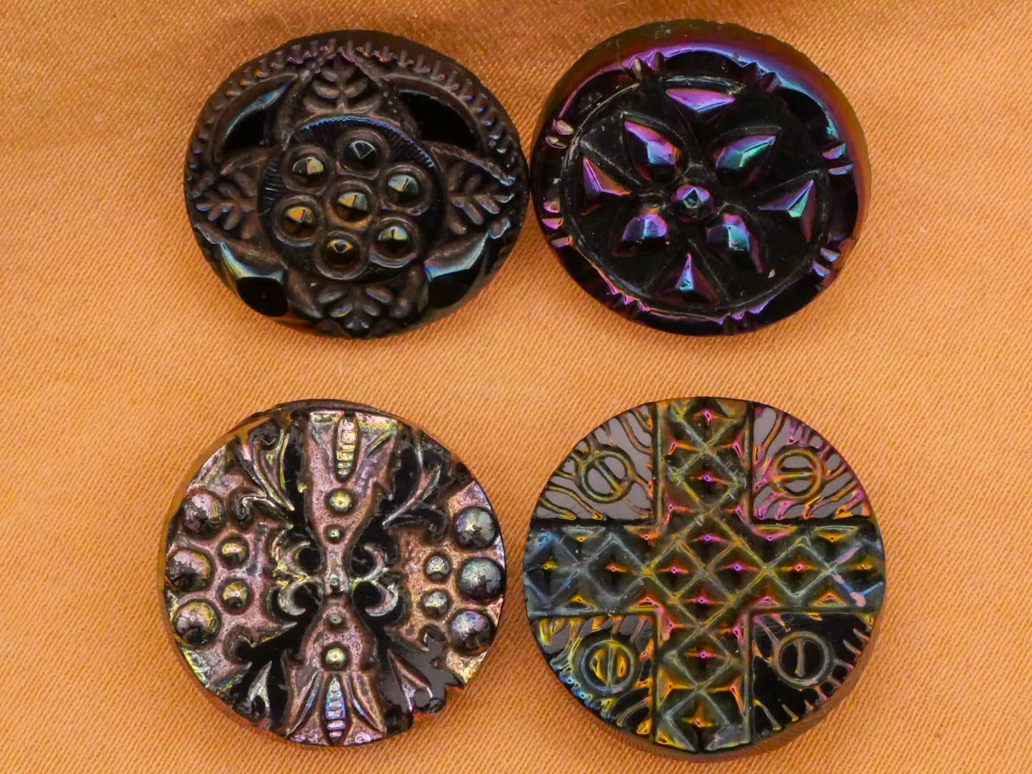 Quadrant Rainbow Iridescent Black Glass Button Various 17-18mm