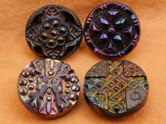 Quadrant Rainbow Iridescent Black Glass Button Various 17-18mm