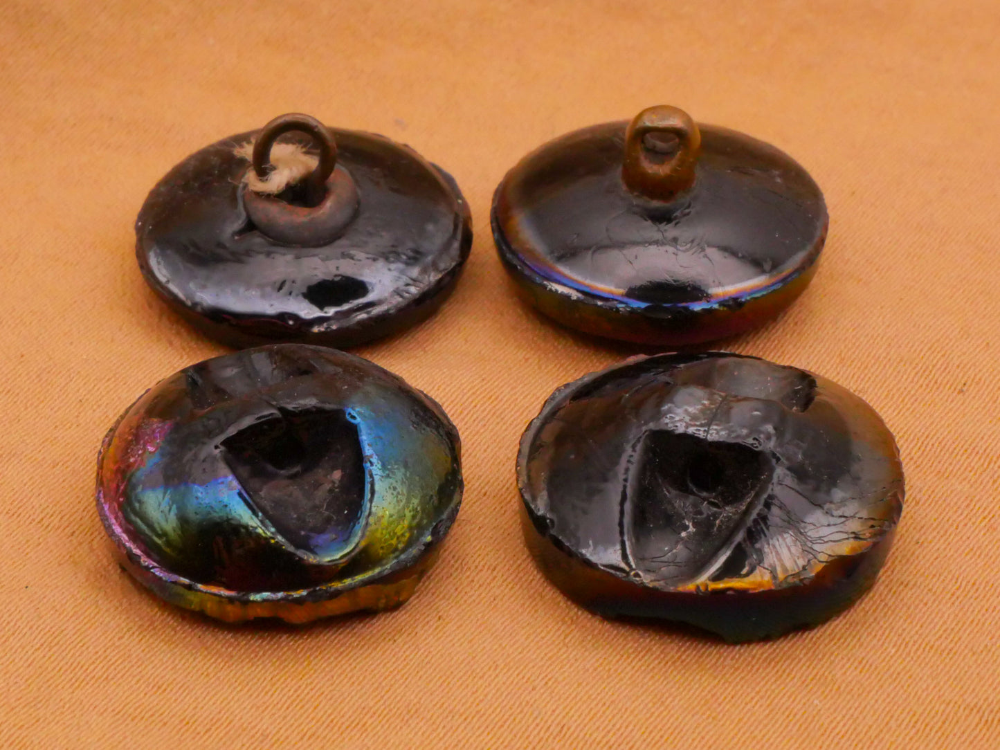 Quadrant Rainbow Iridescent Black Glass Button Various 17-18mm