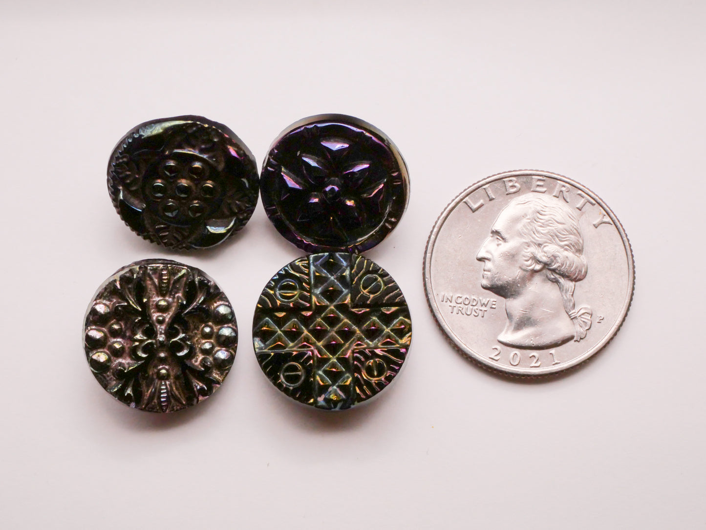 Quadrant Rainbow Iridescent Black Glass Button Various 17-18mm
