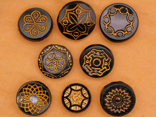 Gold Accent Radial Design Black Glass Button Various 14-18mm