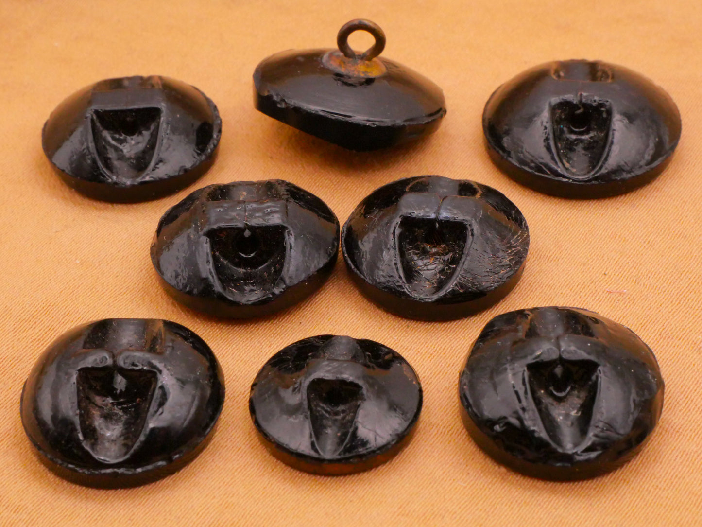 Gold Accent Radial Design Black Glass Button Various 14-18mm