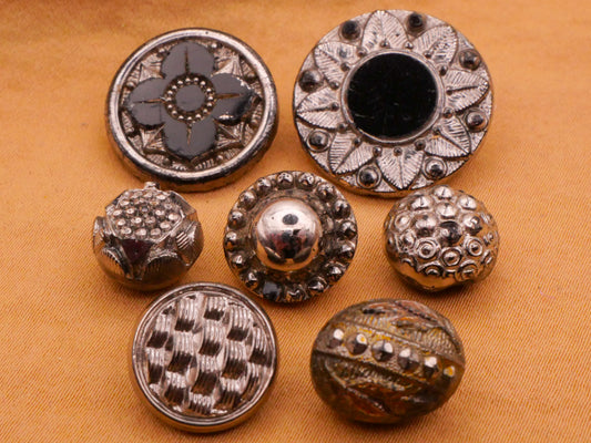 Silver Luster Black Glass Button Various 10-20mm