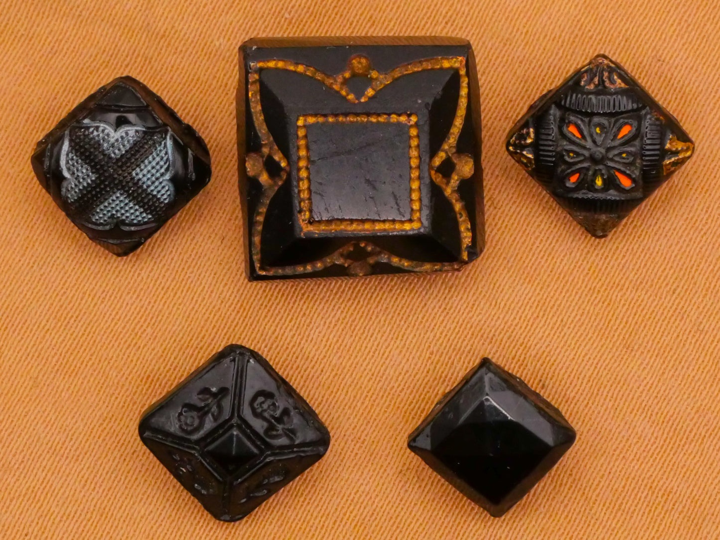 Square Diamond Shape Black Glass Button Various 7-13mm