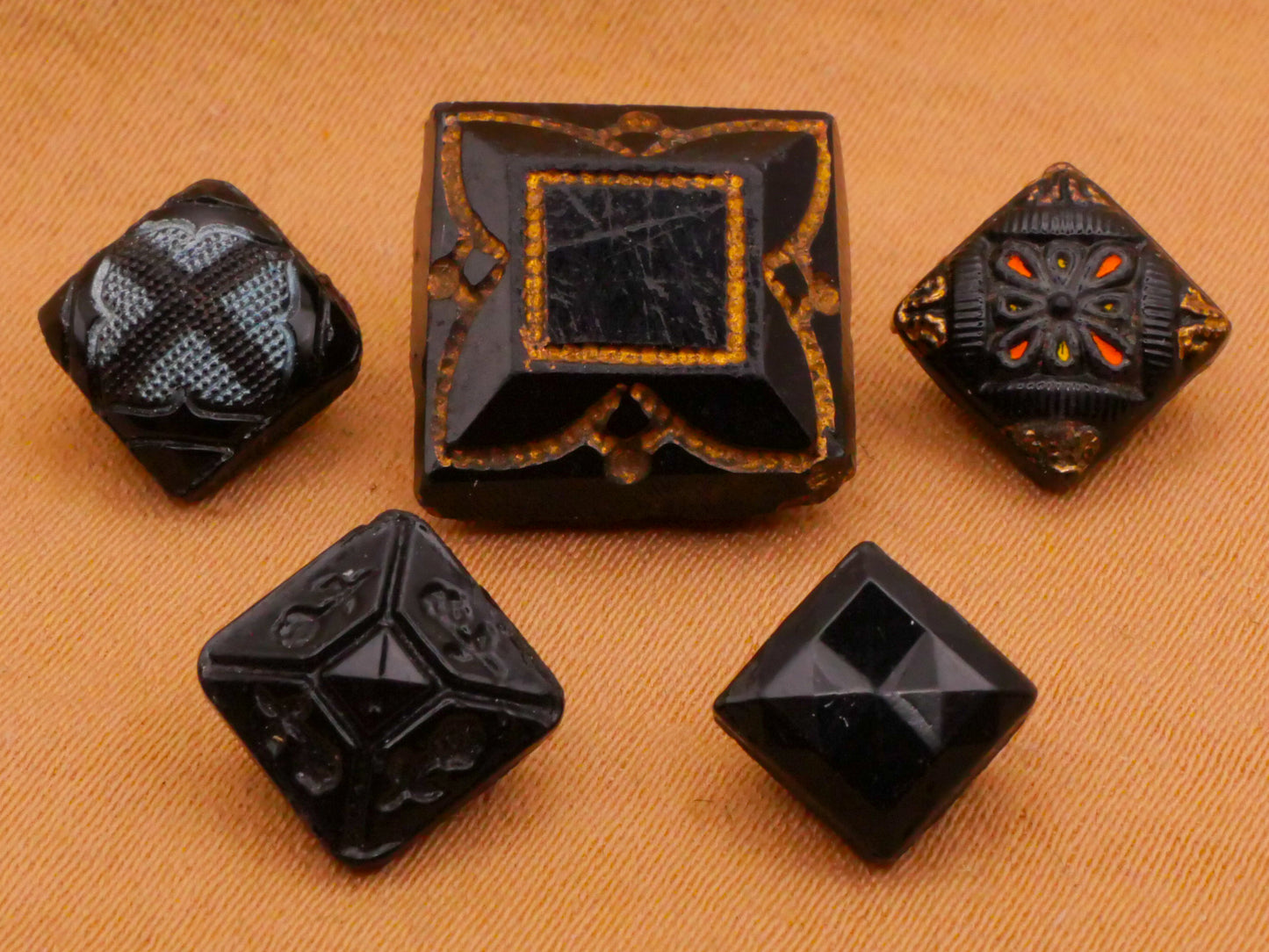 Square Diamond Shape Black Glass Button Various 7-13mm