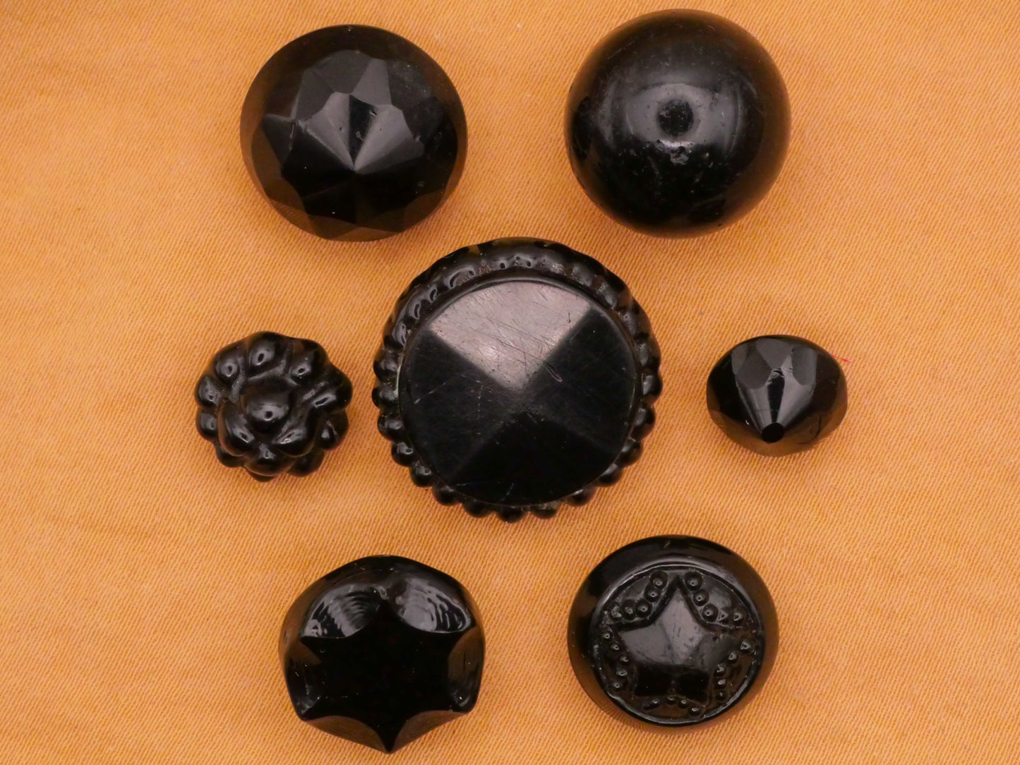 Swirl Back Antique Black Glass Button Various 10-20mm