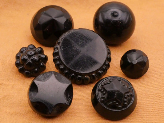 Swirl Back Antique Black Glass Button Various 10-20mm
