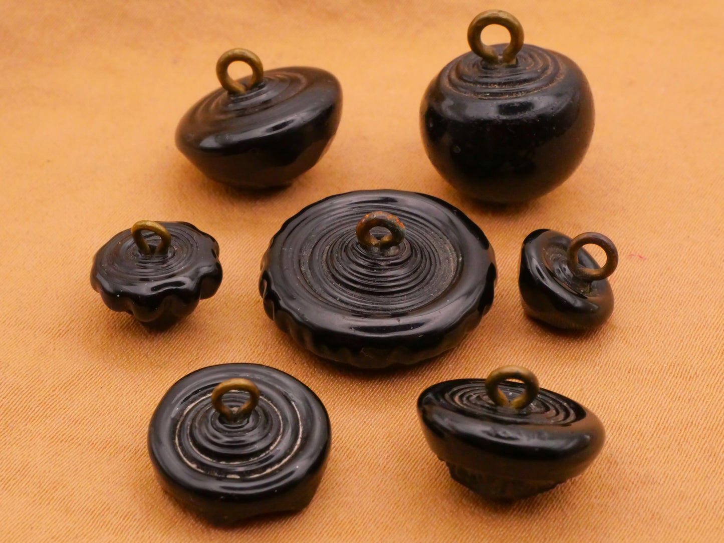 Swirl Back Antique Black Glass Button Various 10-20mm