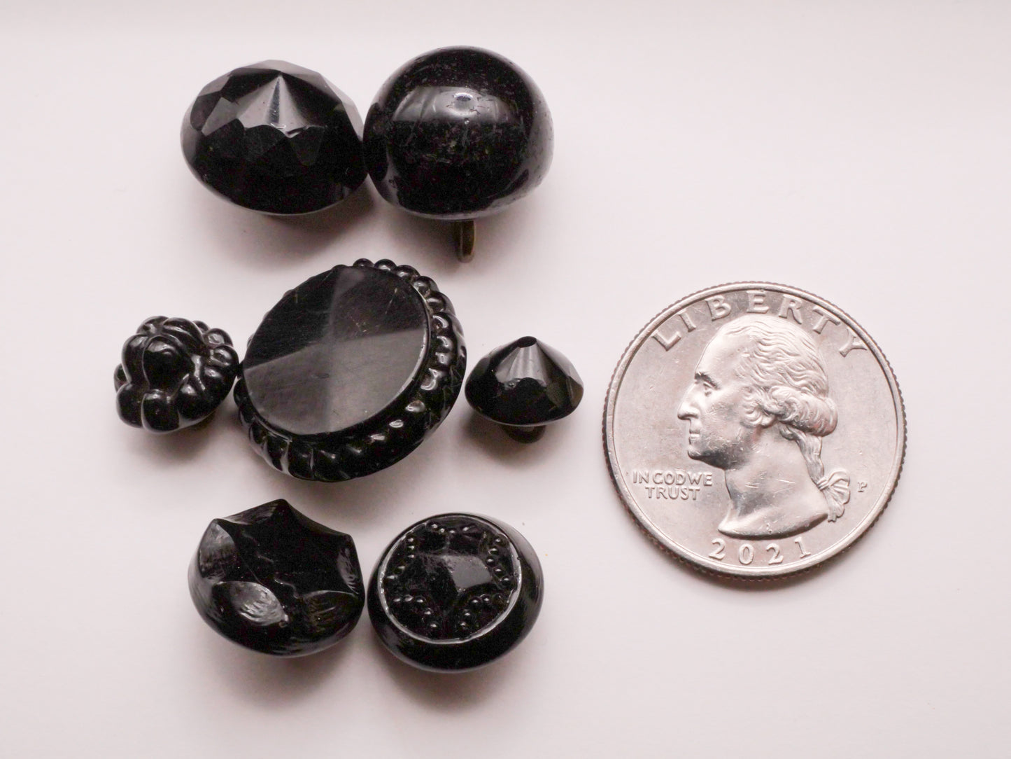 Swirl Back Antique Black Glass Button Various 10-20mm