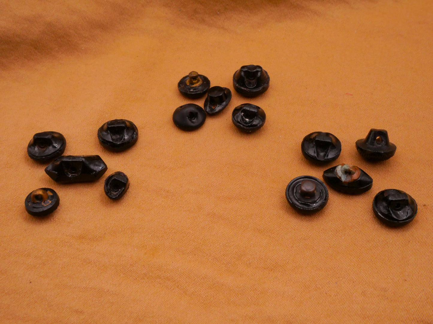 Diminutive and Small Black Glass Set of Five Buttons Various 5-14mm