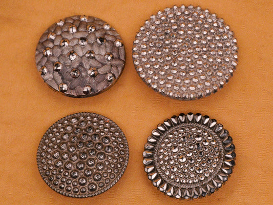 Steel-Cut Look Sparkle Silver Luster Black Glass Button Various 27-32mm