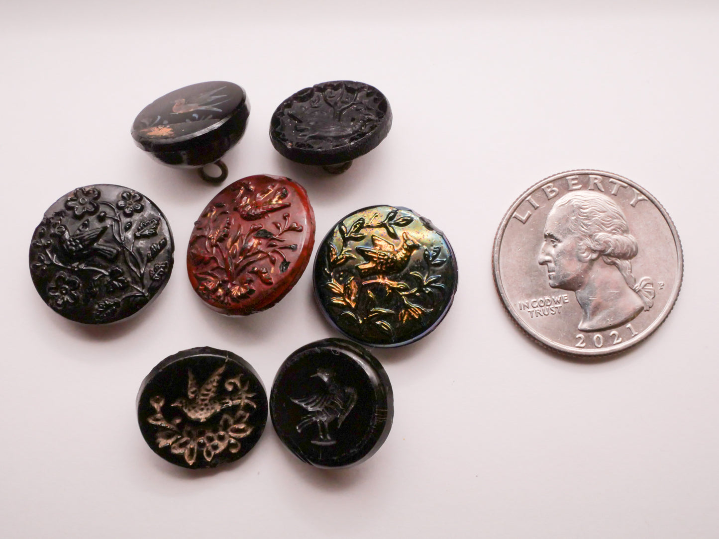 Bird Motif Black Glass Button Various 16-19mm