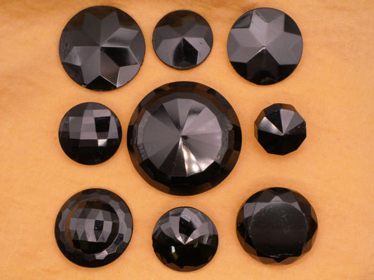 Faceted Facets Black Glass Button Various 16-40mm