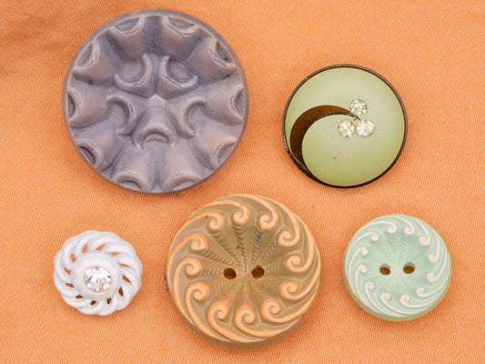 Wavy Blue Green or Seafoam Vintage Plastic Button Various 13-27mm