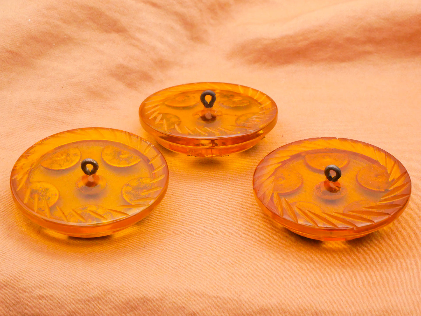 Apple Juice Bakelite Pink Rhinestone Inlay Large Early Plastic Button Various 37mm
