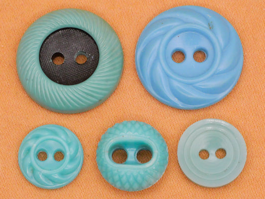 Teal Blue Green Housecoat Early Plastic Vintage Button Various 12-19mm