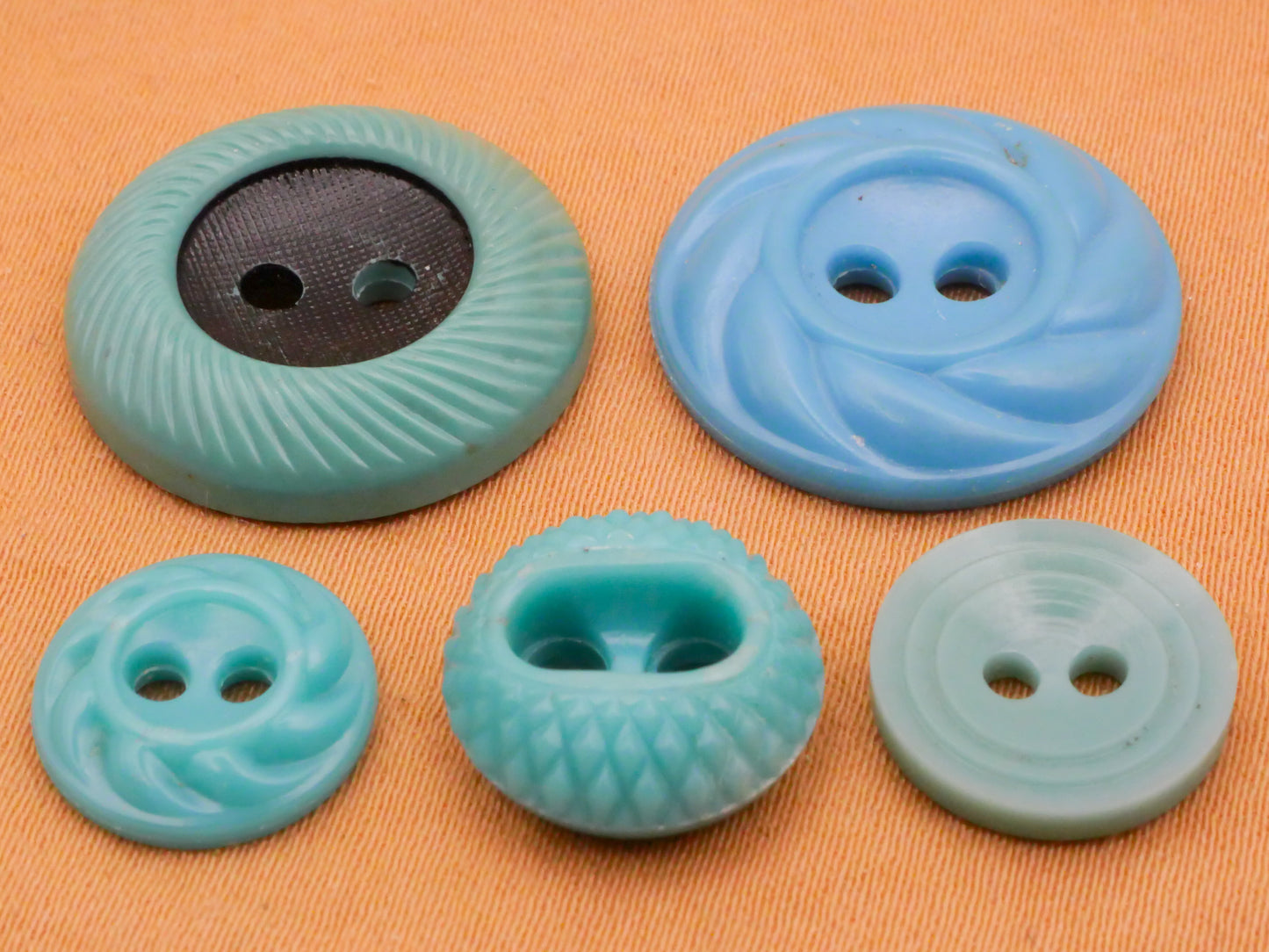 Teal Blue Green Housecoat Early Plastic Vintage Button Various 12-19mm