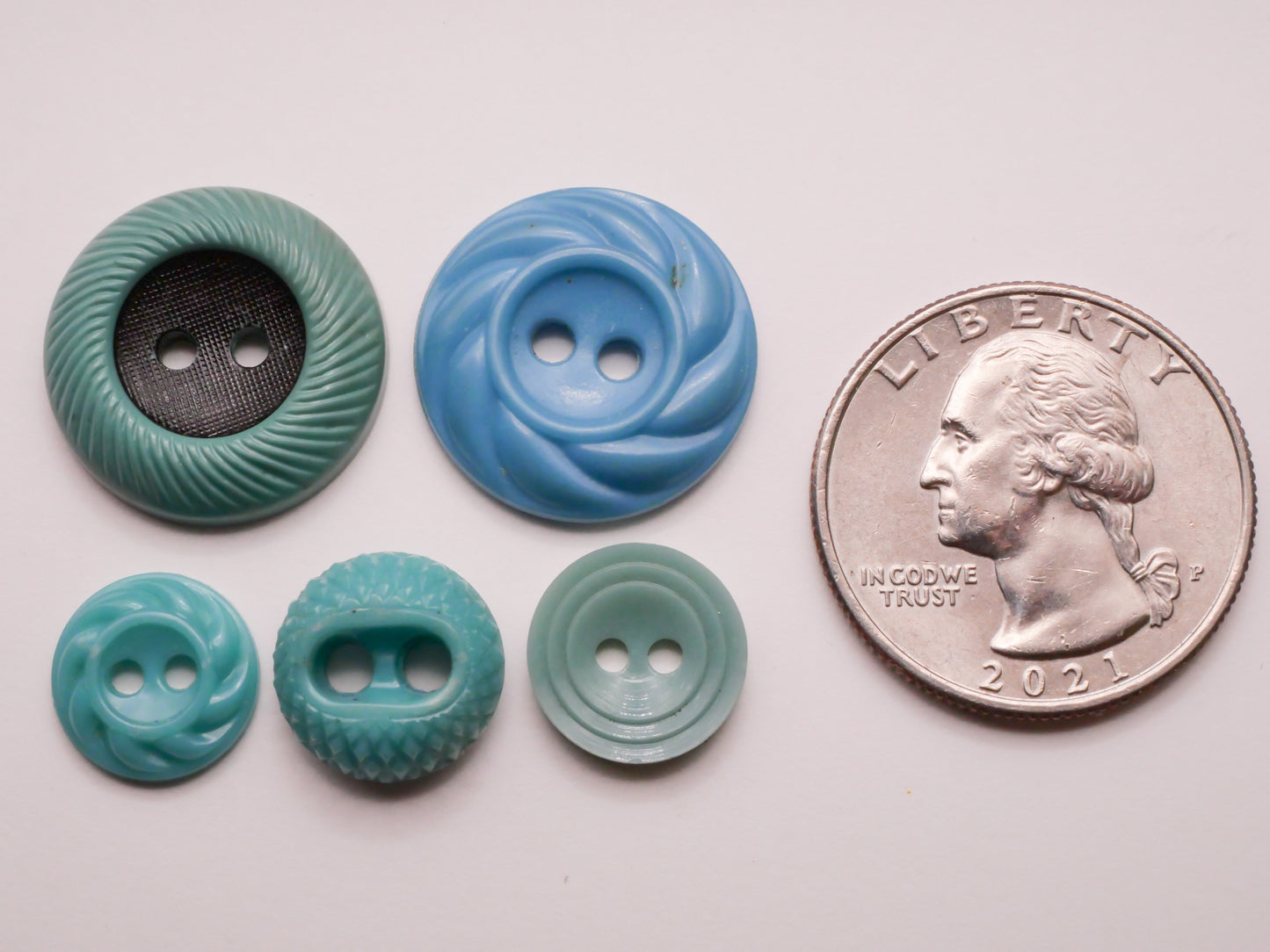 Teal Blue Green Housecoat Early Plastic Vintage Button Various 12-19mm