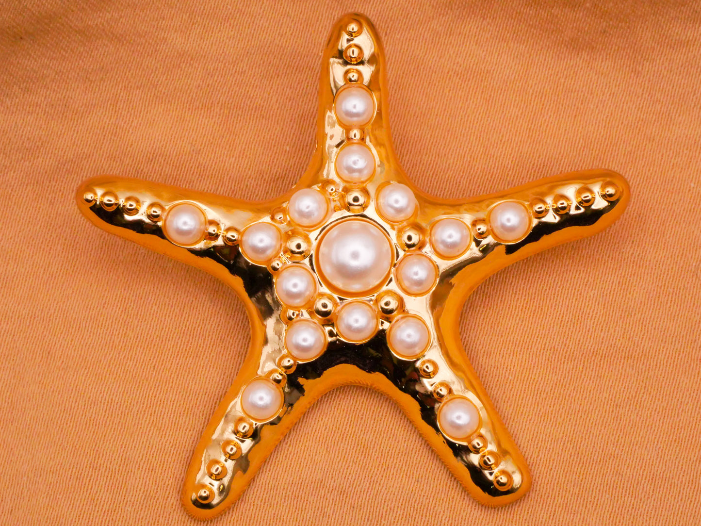 Starfish Sea Star Faux Pearl Gold Metal Large Button 43x44mm