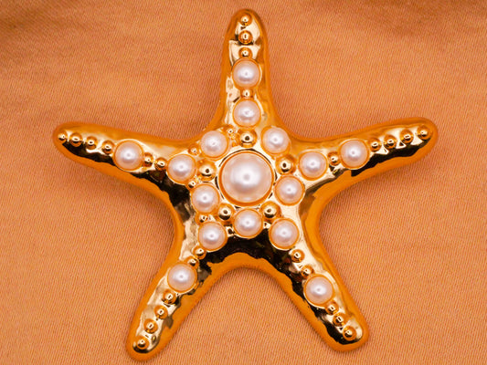 Starfish Sea Star Faux Pearl Gold Metal Large Button 43x44mm